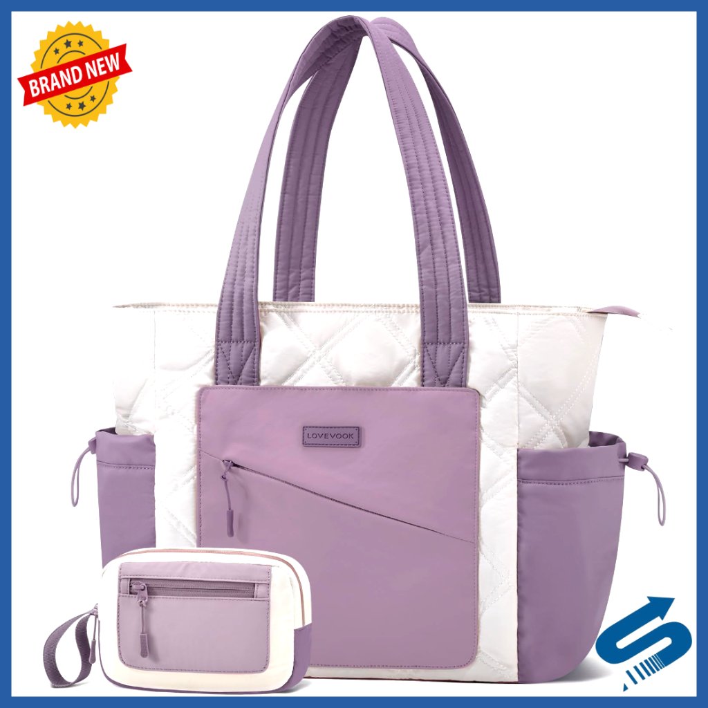 Lightweight Quilted Tote Bag With Luggage Strap, 16x12.8x6.2